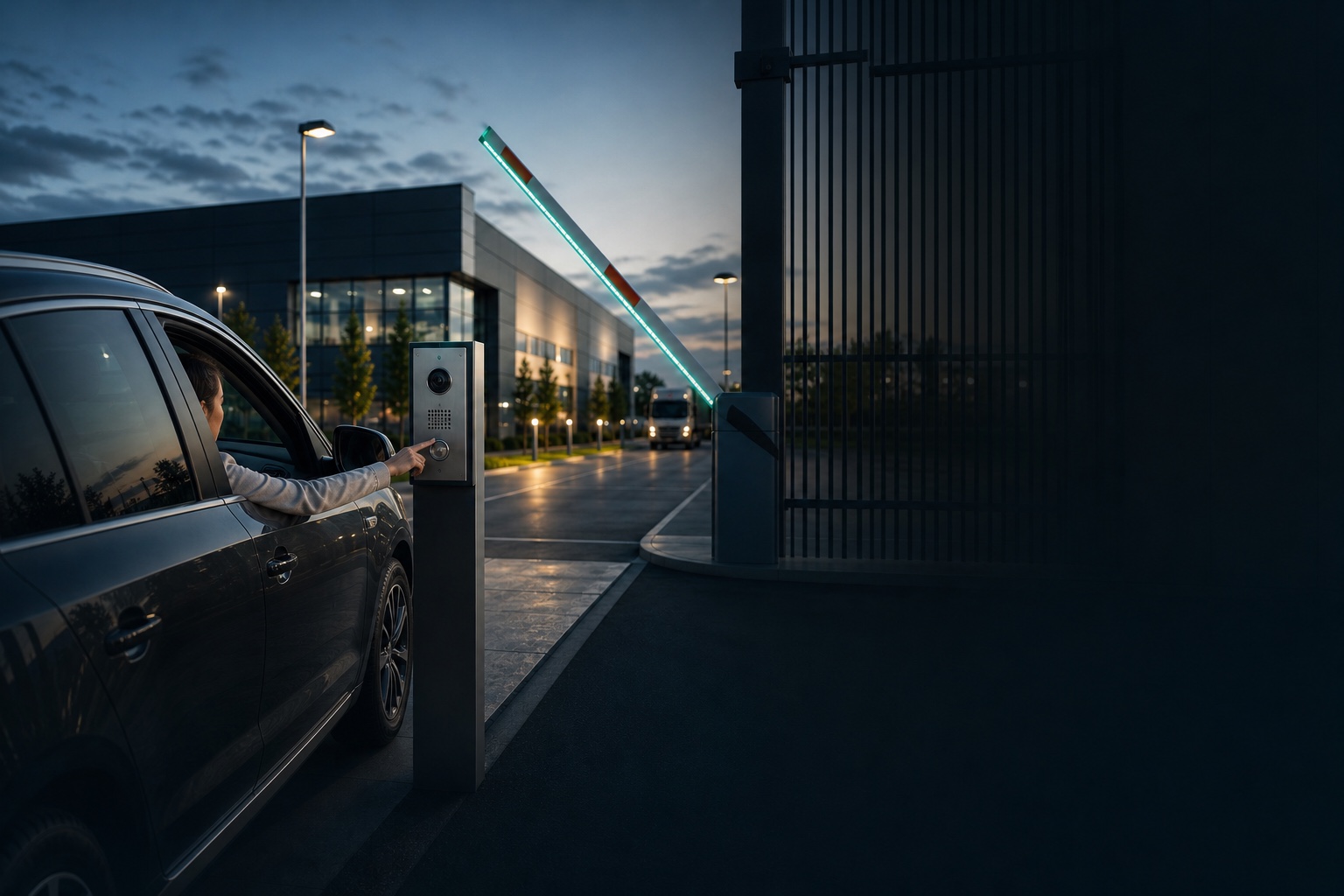 Driver using a monitored access control intercom at a security gate